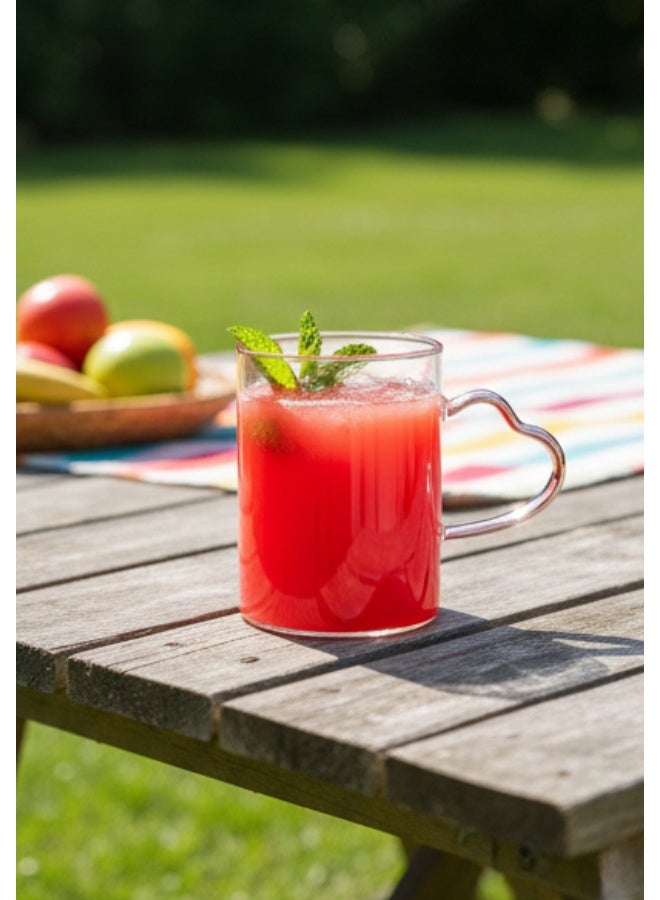Elegant 400ml Borosilicate Glass Mug – Straight Clean Lines, Heart-Shaped Pink Handle, Heat-Resistant Transparent Glass, Ideal for Coffee, Specialty Tea, Herbal Drinks - Image 3